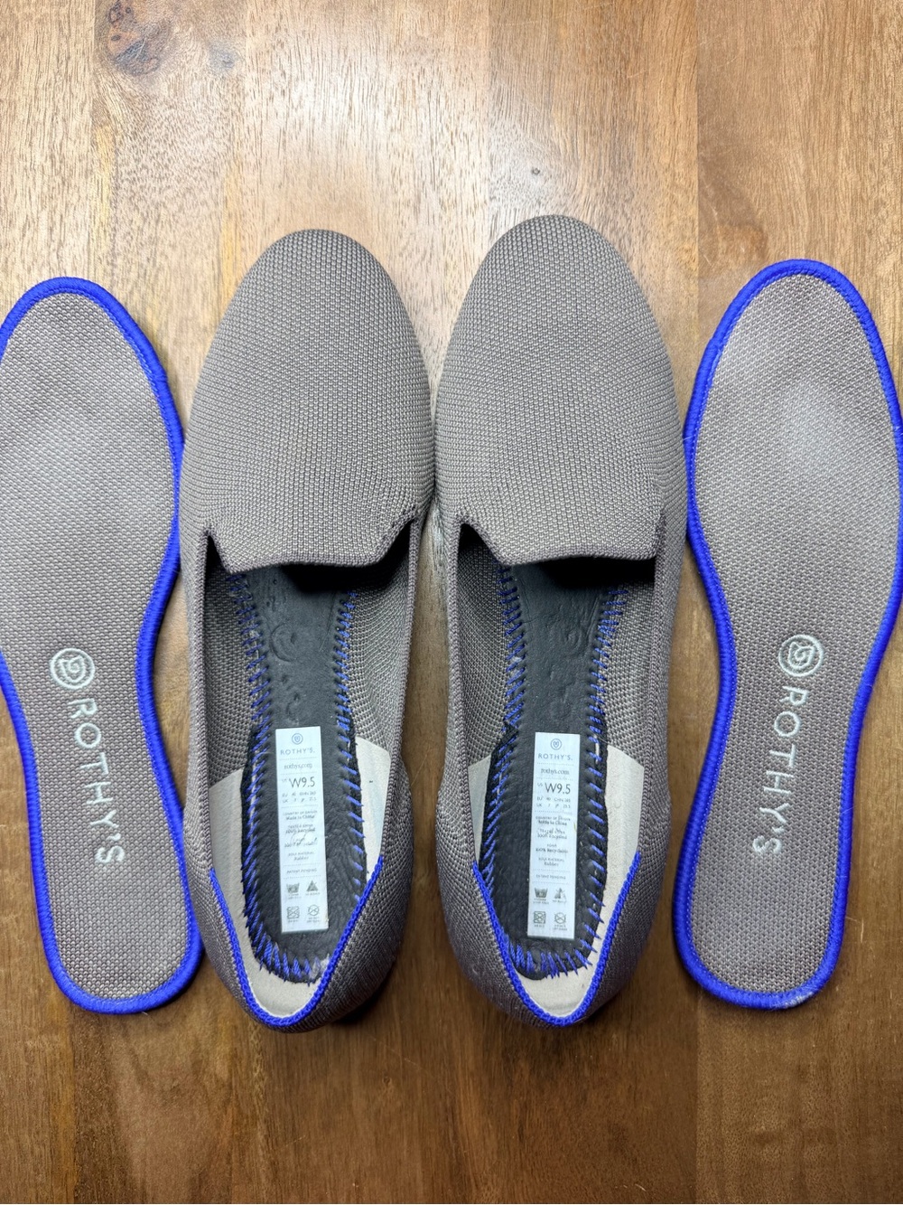 Rothy's Women’s Slip-On Loafers in Taupe with Blue Trim